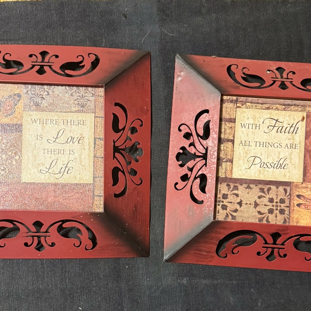 Decorative Red Wood Wall Art Pair with Inspirational Quotes